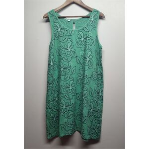 Vasna Made In Italy Linen Mini Dress Women M Green Floral Sleeveless Resortwear